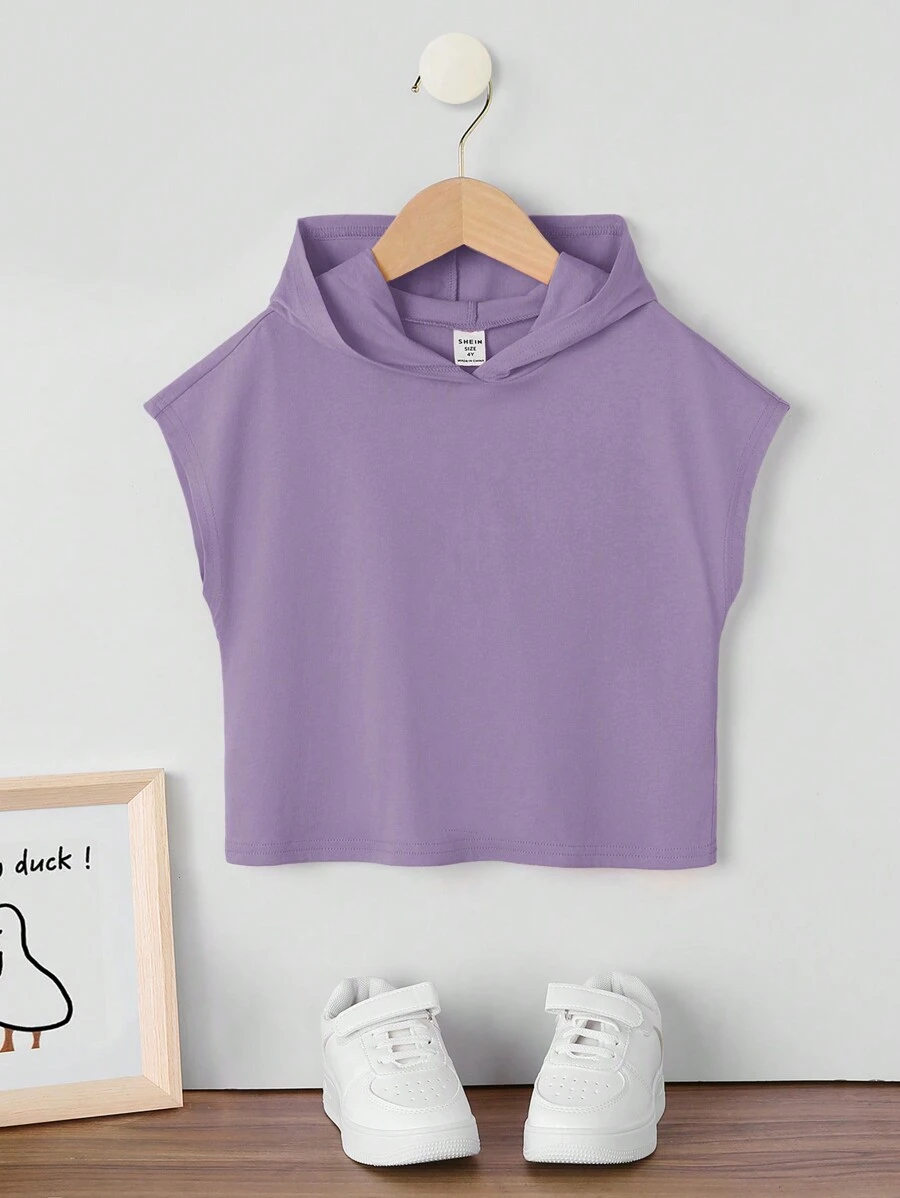 SHEIN Áo thun hoodie dệt kim màu trơn thông thường cho cô gái trẻ - Màu tím - Xem 1