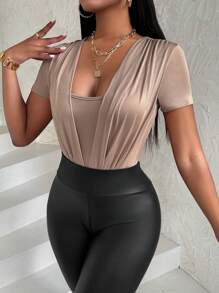 BamGleam Damen Bodysuit mit geraffte asymmetrischer Kragen