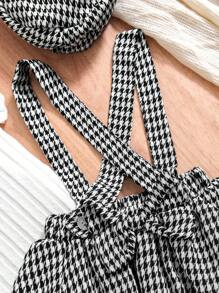 SHEIN Young Girl Comfortable & Simple & Elegant Ribbed Round-Neck Top And Overall Houndstooth Skirt Two-Piece Set For Summer - White - View 7