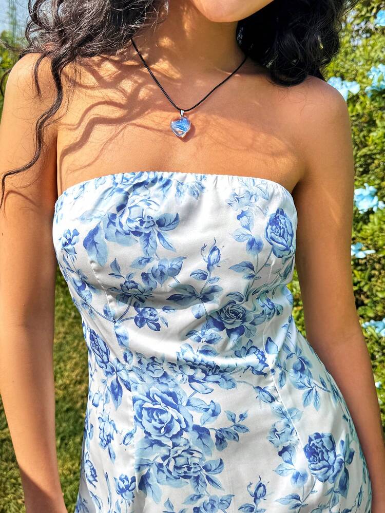 Strapless Floral Printed Dress