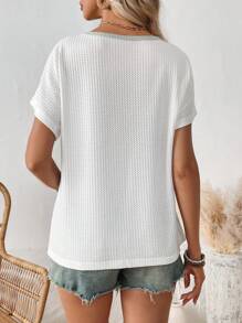 SHEIN LUNE Women's Casual Crew Neck Drop Shoulder Colorblock Splice Fresh Contrast T-Shirt, Suitable For Summer Vacation - Multicolor - View 2