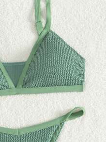 SHEIN Swim Solid Color Triangle Cup Bra And Briefs Bikini Set Summer - Dark Green - View 7