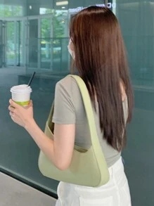 DAZY Của phụ nữ Màu thuần Cổ chữ V Thon gọn Áo thun , Lý tưởng Lớp cơ sở - màu xanh lá - Xem 2