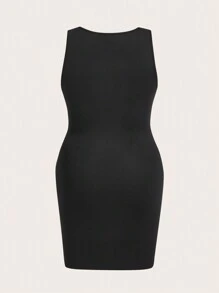 Slaydiva Casual Minimalist Wide Strap V-Neck Fitted Plus Size Ladies Sundress, Suitable For Summer Suitable For Going Out Chic Dress - Black - View 3