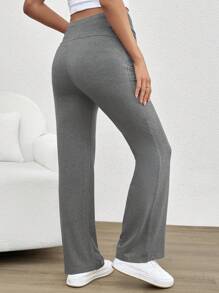 SHEIN Maternity Supportive Adjustable Waistband Pants - Dark Grey - View 2