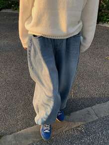 DAZY Women's Elastic Waist Wide Leg Loose Fit Jeans,Baggy Jeans