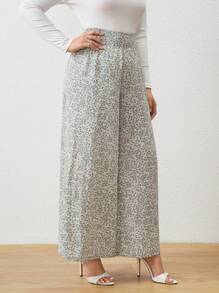SHEIN LUNE Pantalones de pierna ancha con estampado floral pequeño para tallas grandes - Albaricoque - Ver 5