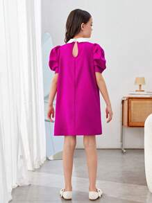 SHEIN Cô gái Tween Thể thao & Mát mẻ Đan Kết cườm Vòng cổ Đầm Đối với Mùa xuân/Mùa hè - Màu Hồng Tươi - Xem 2