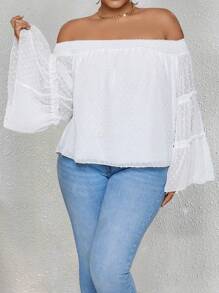 SHEIN Unity Plus Size Women'S Off Shoulder Flared Sleeve Top - White - View 5