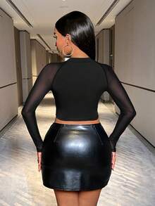 Allurite Top De Lentejuelas Con Adorno De Malla - Negro - Ver 2