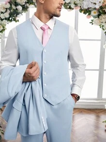 Manfinity VCAY 男士休閒針織西裝套裝（加大尺碼） - 藍色 - 查看 4