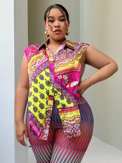 SHEIN SXY 大尺碼 Paisley 印花性感花朵上衣