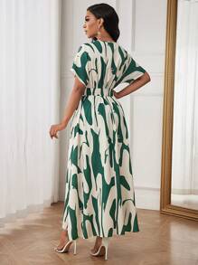 SHEIN Clasi Women's Random Printed Batwing Sleeve Dress Maxi Women Outfit - Multicolor - View 2