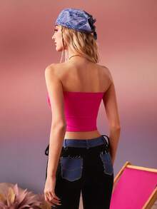 THE POWERPUFF GIRLS X SHEIN Hình ảnh hoạt hình và chữ cái Dây rút Xù Ống ngọn - Màu Hồng Tươi - Xem 2