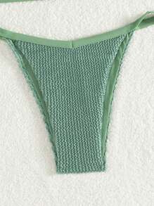 SHEIN Swim Solid Color Triangle Cup Bra And Briefs Bikini Set Summer - Dark Green - View 5