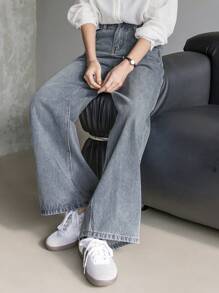 Dazy-Less Wide Leg Denim Jeans Old Money Style Business Casual Woman Work Clothes - Light Wash - View 3