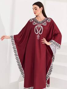 Al Najma 勃艮第红女款蝙蝠袖印花连衣裙 - 酒紅色 - 查看 6