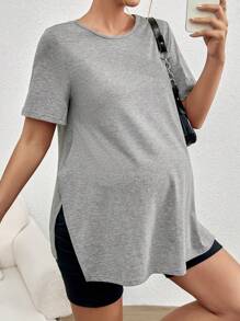 SHEIN 孕婦側開衩圓領t卹 - 深灰色 - 查看 3