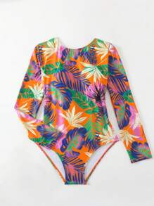 Swim SPRTY 夏季海灘女士熱帶植物圖案印花長袖單件泳衣 - 彩色 - 查看 6