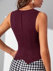 SHEIN Tall Áo vest không tay một hàng khuy cổ chữ V cho nữ mùa thu/đông - Màu Tím - Xem 2