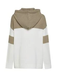 SHEIN LUNE Women's Color Block Hooded Long Sleeve Sweater