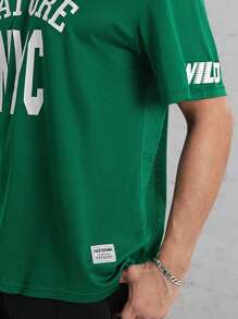 Aesthetic Post Camisetas de hombre de fútbol de manga corta, holgadas con hombros caídos, ropa de verano casual de poliéster - Verde - Ver 3