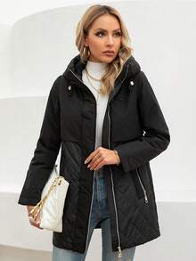 GASMAN Women's Zippered Front Hooded Regular Fit Padded Coat