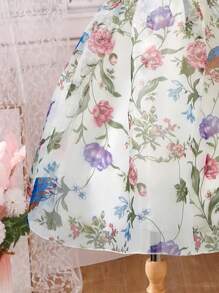 Tween Girls' Bubble Sleeve Dress With Botanical And Bird Print - Multicolor - View 5