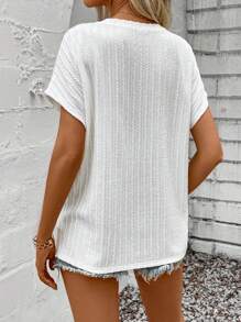 SHEIN LUNE Lỏng lẻo Phù hợp Trắng Ngắn tay Áo thun Đối với phụ nữ , Mùa xuân/Mùa hè - trắng - Xem 2