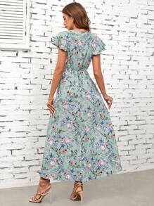 SHEIN Clasi 女士花卉印花盖袖迷你夏季长连衣裙 - 彩色 - 查看 2