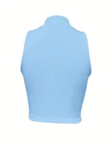 SHEIN Slayr 女士夏季無袖坦克背心，實色款式，設有立領和前拉鍊 - 薄荷藍 - 查看 2