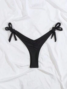 SHEIN Swim 女士新婚度假系帶蕾絲泳裝底褲,帶側扣 - 黑色 - 查看 5
