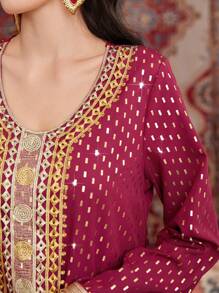 Al Najma Váy Ả Rập thêu cổ tròn - Nhiều màu - Xem 8