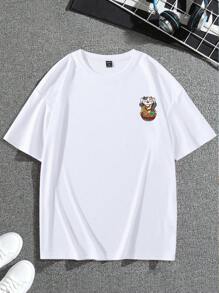 Claim Dot 超大男士卡通和日文字母图案 T 恤 - 白色 - 查看 4