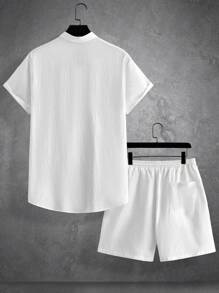 Manfinity Homme Męski Wcięcie Kołnierz Krótki Rękaw Koszula I Sznurek w talii Szorty 2 szt./zestaw