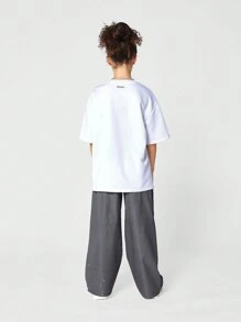 SUMWON Kids Unisex Oversized Fit Short Sleeve Tee With Front Graphic Print - White - View 5