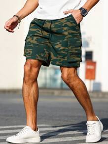Manfinity Homme Manfinity Men's Camouflage Cargo Camo Shorts - Army Green - View 3