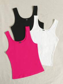 SHEIN EZwear Của phụ nữ Chất rắn Cơ bản Áo ba lỗ - Màu Hồng Tươi - Xem 4