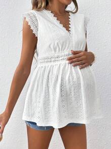 SHEIN Camiseta Larga Para Embarazada Con Detalles De Encaje Y Cuello En V