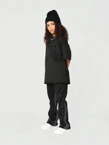 SUMWON Tween Girl Flare Fit Contrast Colour Side Panel Sweatpants With Splatter Paint - Black - View 4