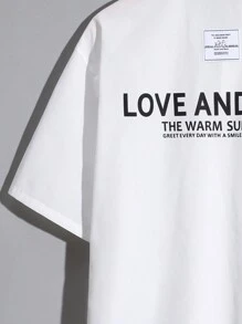 SHEIN Thiếu niên Con trai Giải trí Trở lại In thư Dệt Nhãn mác Ngắn tay Áo sơ mi - trắng - Xem 4