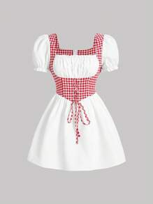 SHEIN Unity Ống tay áo Khối màu Váy có thắt lưng - trắng - Xem 1