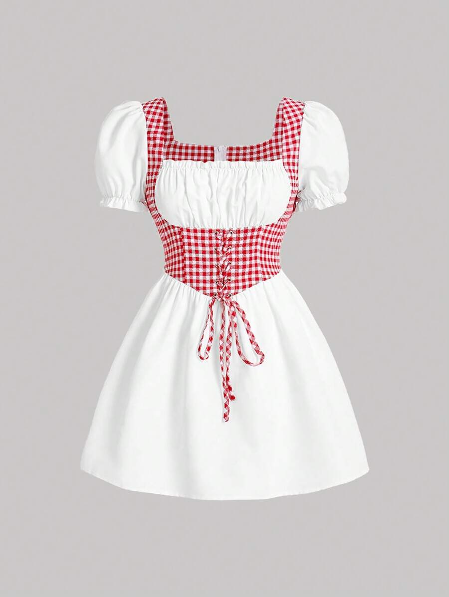 SHEIN Unity Ống tay áo Khối màu Váy có thắt lưng - trắng - Xem 1