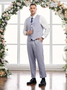 Manfinity VCAY Men's Plus Size Grid Single-Breasted Suit Vest And Pants