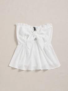GlowEve Solid Color Pleated Bandeau Top - White - View 3