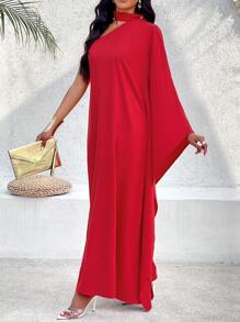 SOLERSUN 一肩蝙蝠袖連身裙 - 紅色 - 查看 5