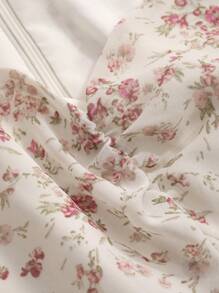 DAZY 女士灯笼袖迷你碎花连衣裙，荷叶边，秋季长袖连衣裙，度假装扮 - 白色 - 查看 6