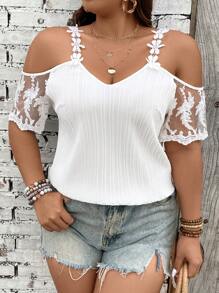 SHEIN Unity Plus Size Women's Lace Strap Cold Shoulder Blouse