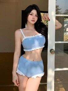 DAZY Women's Bikini Set With Frill Edges Summer,Tankini Bathing Suit Vacation - Blue - View 2