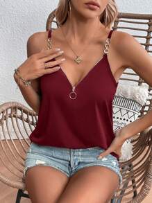 SHEIN LUNE 女性的鏈條肩帶圓環拉鍊背心